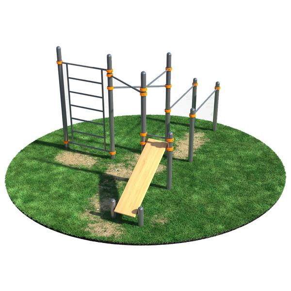 Спортивный комплекс с лестницей турником для подтягивания треугольник,    брусьями и лавкой для пресса (Диаметр:    89 мм;   )